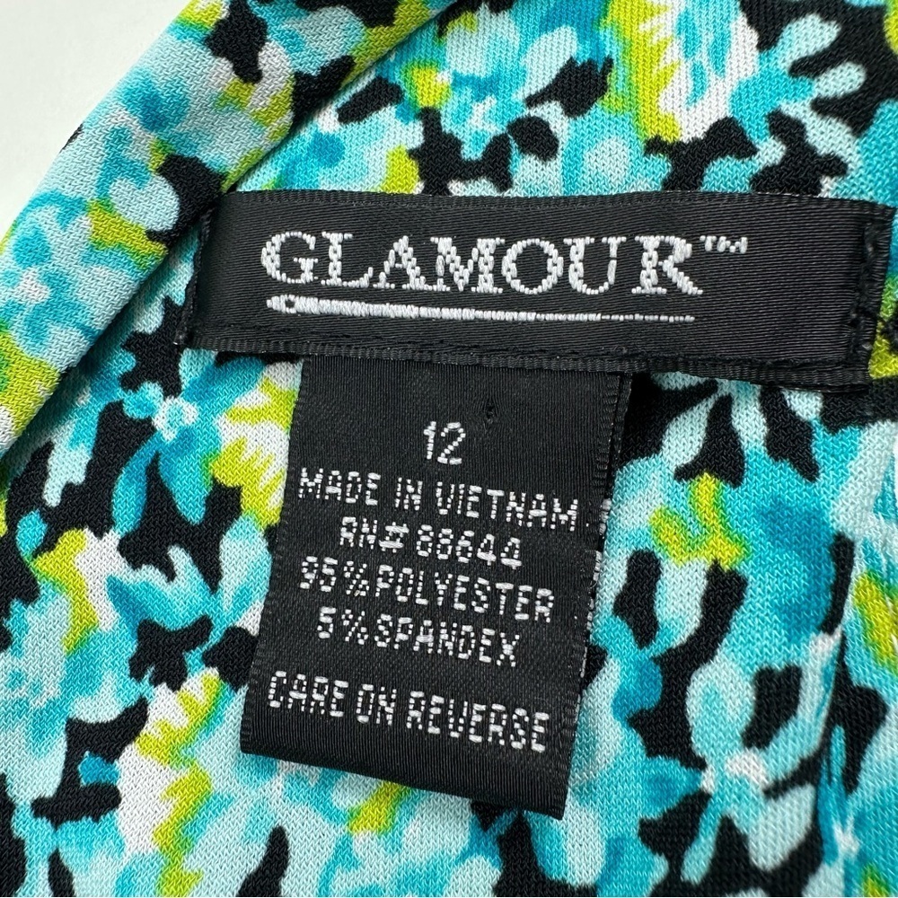 Glamour Green Floral Flare Dress Size 12 Sleeveless V Neck Stretch - Picture 5 of 8